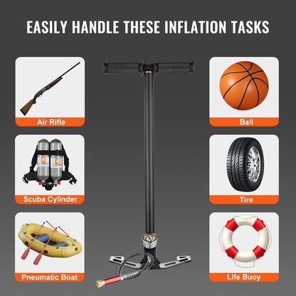 PCP-Handpumpe, 3-stufig, 30 MPa (4500 PSI) Hochdruck-PCP-Luftgewehr-Füllpumpe mit Öl- und Feuchtigkeitsfilter sowie Manometer, Edelstahl, geeignet für Luftgewehre, Tauchflaschen, Paintball-Ausrüstung und Reifen.