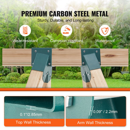 A-Frame Middle Swing Set Brackets, Heavy Duty Carbon Steel Swing Set Hardware with Mounting Hardware, DIY Swing Set Bracket Swing Set Kit for 101.6x101.6mm Legs & 101.6x152.4mm Beam, Green 2Pcs