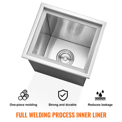 Einbau-Kühlbox, 35,5 cm L x 30,5 cm B x 45,7 cm H, Edelstahl-Eisbox, gewerblicher Eisbehälter mit Deckel, 40-Liter-Eisbar für die Außenküche, inklusive Abflussrohr und Abflussstopfen, für gekühlten Wein und Bier