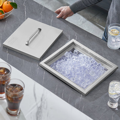 Einbau-Kühlbox, 35,5 cm L x 30,5 cm B x 45,7 cm H, Edelstahl-Eisbox, gewerblicher Eisbehälter mit Deckel, 40-Liter-Eisbar für die Außenküche, inklusive Abflussrohr und Abflussstopfen, für gekühlten Wein und Bier