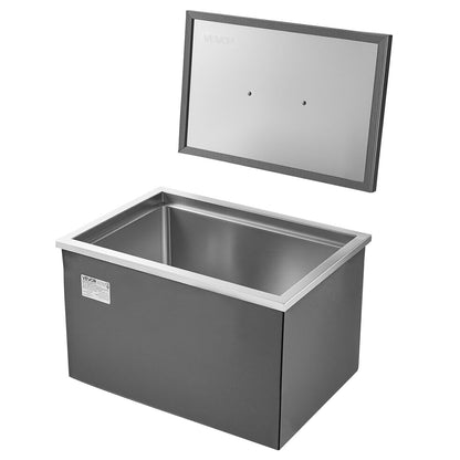 Drop in Ice Chest, 20"L x 14"W x 12"H (508 x 355 x 306 mm) Stainless Steel Drop in Cooler, 30L Commercial Ice Bin with Pot Lid for Outdoor, Drain-pipe Set Included, for Cold Wine Beer