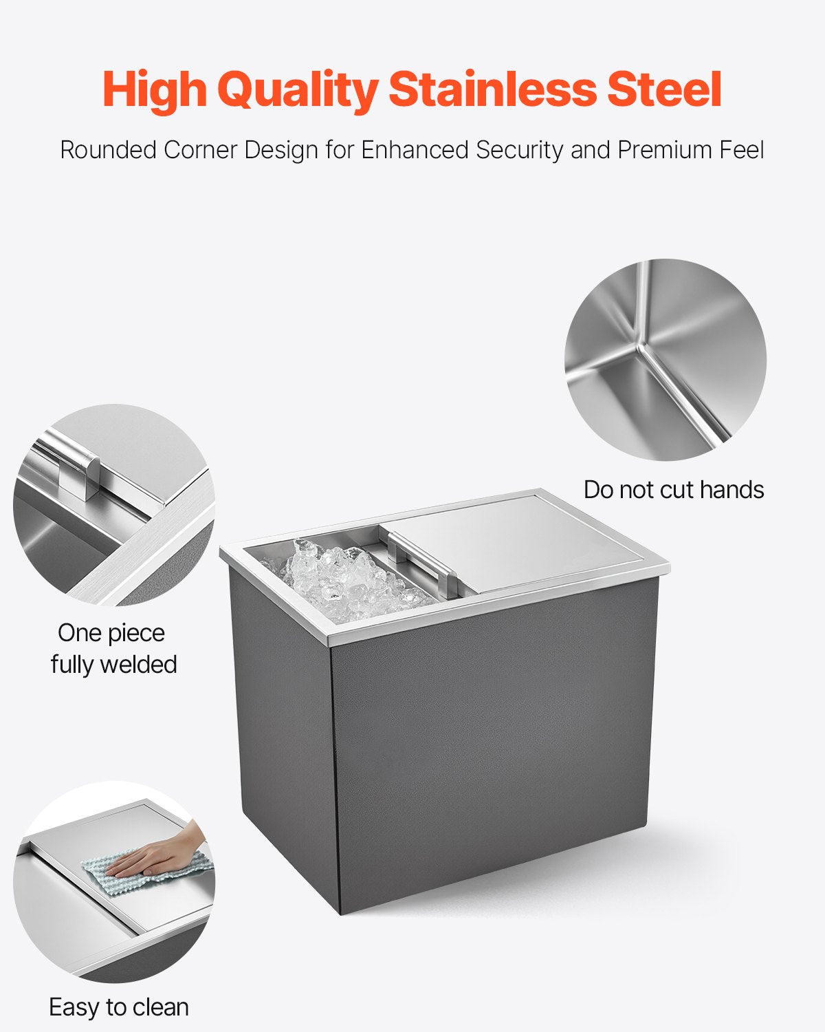 Drop in Ice Chest, 18"L x 12"W x 15"H (455 x 305 x 385 mm) Stainless Steel Drop in Cooler, 27.1L Commercial Ice Bin with Sliding Lid for Outdoor, Drain-pipe Set Included, for Cold Wine Beer