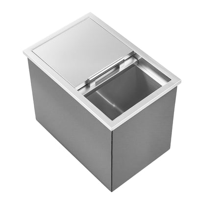 Drop in Ice Chest, 18"L x 12"W x 15"H (455 x 305 x 385 mm) Stainless Steel Drop in Cooler, 27.1L Commercial Ice Bin with Sliding Lid for Outdoor, Drain-pipe Set Included, for Cold Wine Beer