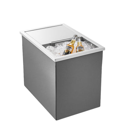 Drop in Ice Chest, 18"L x 12"W x 15"H (455 x 305 x 385 mm) Stainless Steel Drop in Cooler, 27.1L Commercial Ice Bin with Sliding Lid for Outdoor, Drain-pipe Set Included, for Cold Wine Beer