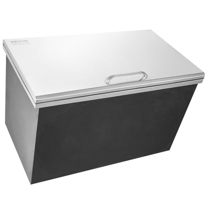 Drop in Ice Chest, 24"L x 20"W x 15"H Stainless Steel Ice Cooler, Commercial Ice Bin with Hinged Cover, 40 qt Outdoor Kitchen Ice Bar, Drain-pipe and Drain Plug Included, for Cold Wine Beer