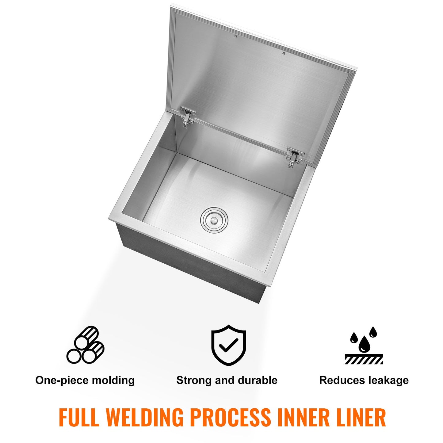 Drop in Ice Chest, 28"L x 16"W x 17"H Stainless Steel Ice Cooler, Commercial Ice Bin with Hinged Cover, 40 qt Outdoor Kitchen Ice Bar, Drain-pipe and Drain Plug Included, for Cold Wine Beer