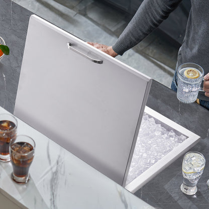 Drop in Ice Chest, 28"L x 16"W x 17"H Stainless Steel Ice Cooler, Commercial Ice Bin with Hinged Cover, 40 qt Outdoor Kitchen Ice Bar, Drain-pipe and Drain Plug Included, for Cold Wine Beer