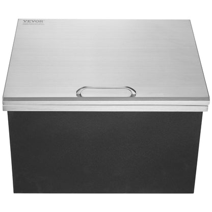 Drop in Ice Chest, 28"L x 16"W x 17"H Stainless Steel Ice Cooler, Commercial Ice Bin with Hinged Cover, 40 qt Outdoor Kitchen Ice Bar, Drain-pipe and Drain Plug Included, for Cold Wine Beer