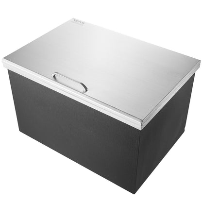 Drop in Ice Chest, 28"L x 20"W x 17"H Stainless Steel Ice Cooler, Commercial Ice Bin with Hinged Cover, 40 qt Outdoor Kitchen Ice Bar, Drain-pipe and Drain Plug Included, for Cold Wine Beer