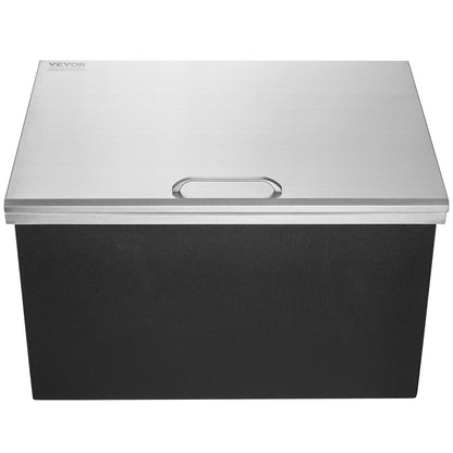 Drop in Ice Chest, 28"L x 20"W x 17"H Stainless Steel Ice Cooler, Commercial Ice Bin with Hinged Cover, 40 qt Outdoor Kitchen Ice Bar, Drain-pipe and Drain Plug Included, for Cold Wine Beer