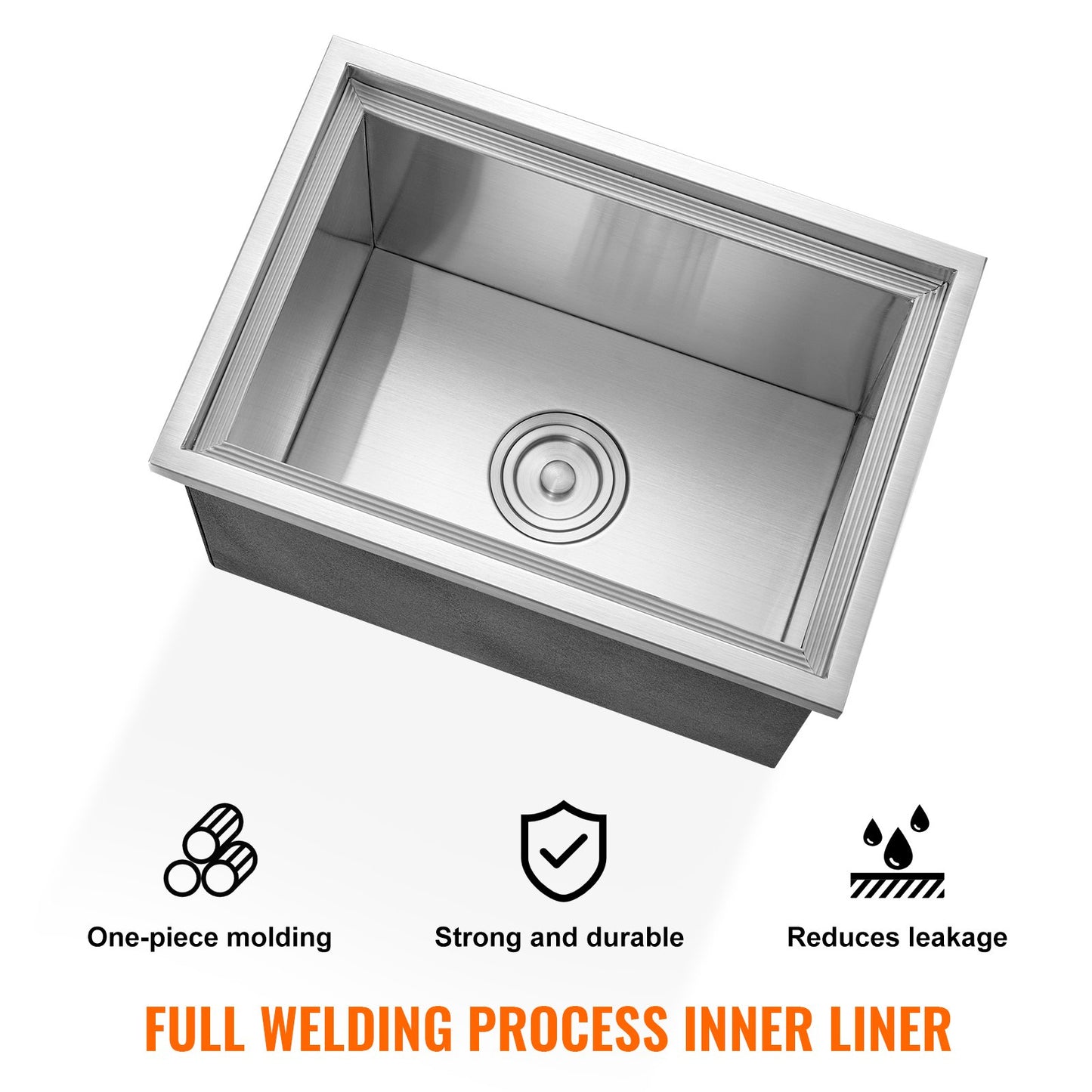 Einbau-Eisbox, 51 cm L x 36 cm B x 30,5 cm H, Edelstahl-Eiskühler, gewerblicher Eisbehälter mit Deckel, 37,9 l Eisbar für die Außenküche, inklusive Abflussrohr und Abflussstopfen, für gekühlten Wein und Bier