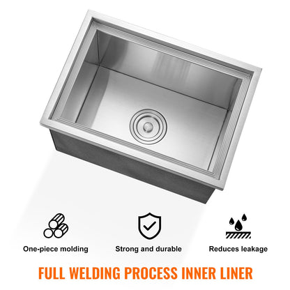 Einbau-Eisbox, 51 cm L x 36 cm B x 30,5 cm H, Edelstahl-Eiskühler, gewerblicher Eisbehälter mit Deckel, 37,9 l Eisbar für die Außenküche, inklusive Abflussrohr und Abflussstopfen, für gekühlten Wein und Bier