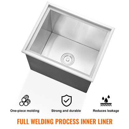 Einbau-Kühlbox, 53 cm L x 43 cm B x 46 cm H, Edelstahl-Eiskühler, gewerblicher Eisbehälter mit Deckel, 40-Liter-Eisbar für die Außenküche, inklusive Abflussrohr und Abflussstopfen, für gekühlten Wein und Bier