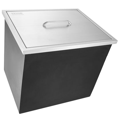 Einbau-Kühlbox, 53 cm L x 43 cm B x 46 cm H, Edelstahl-Eiskühler, gewerblicher Eisbehälter mit Deckel, 40-Liter-Eisbar für die Außenküche, inklusive Abflussrohr und Abflussstopfen, für gekühlten Wein und Bier
