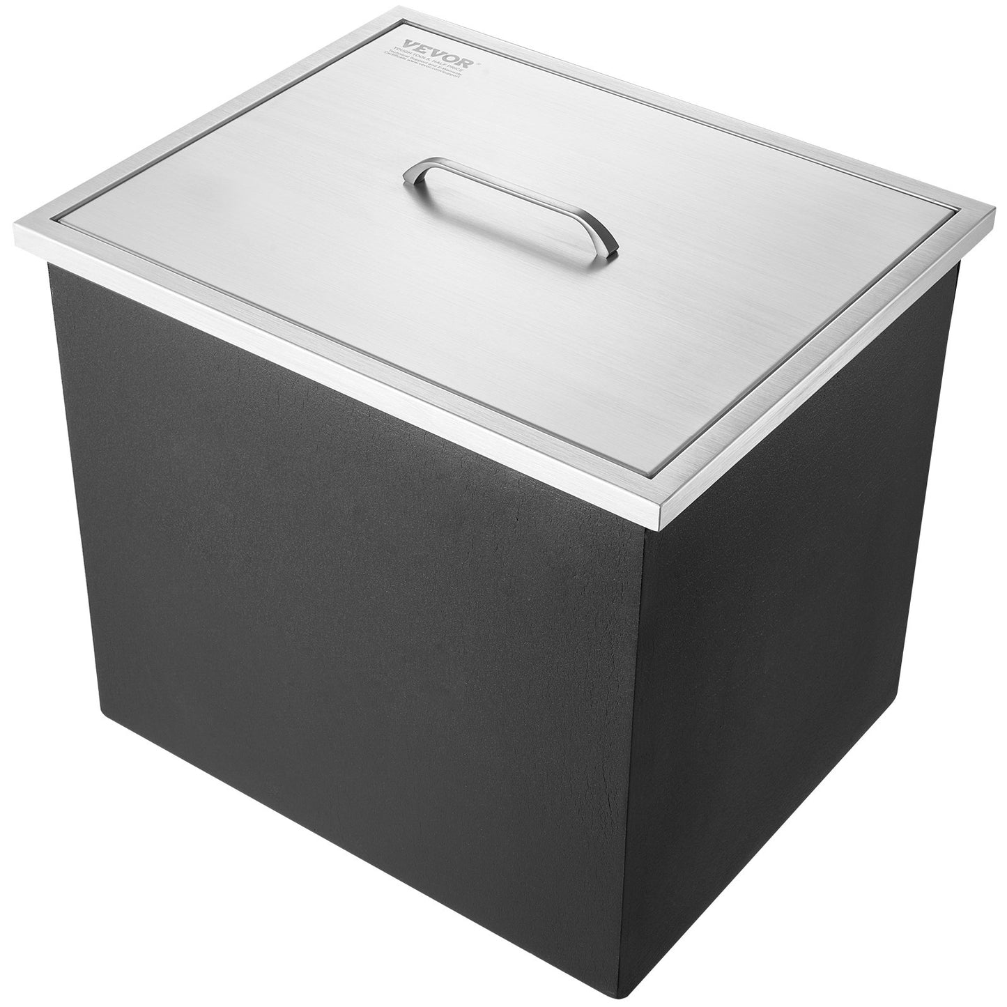 Einbau-Kühlbox, 53 cm L x 43 cm B x 46 cm H, Edelstahl-Eiskühler, gewerblicher Eisbehälter mit Deckel, 40-Liter-Eisbar für die Außenküche, inklusive Abflussrohr und Abflussstopfen, für gekühlten Wein und Bier