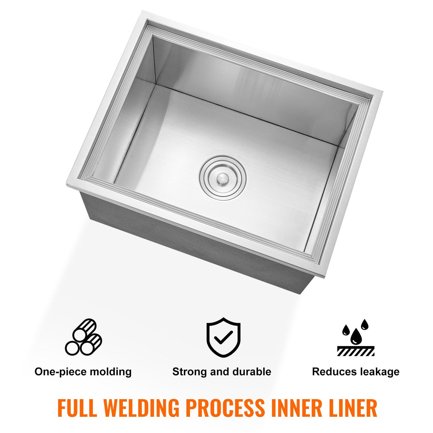 Einbau-Kühlbox, 56 cm L x 43 cm B x 30 cm H, Edelstahl-Eisbox, gewerblicher Eisbehälter mit Deckel, 40-Liter-Eisbar für die Außenküche, inklusive Abflussrohr und Abflussstopfen, für gekühlten Wein und Bier