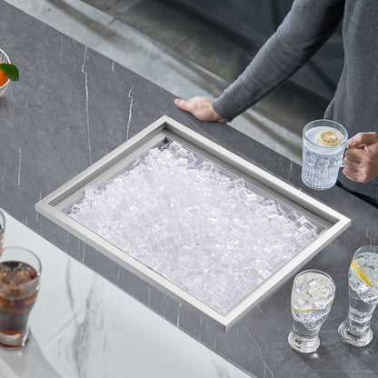 Einbau-Kühlbox, 56 cm L x 43 cm B x 30 cm H, Edelstahl-Eisbox, gewerblicher Eisbehälter mit Deckel, 40-Liter-Eisbar für die Außenküche, inklusive Abflussrohr und Abflussstopfen, für gekühlten Wein und Bier