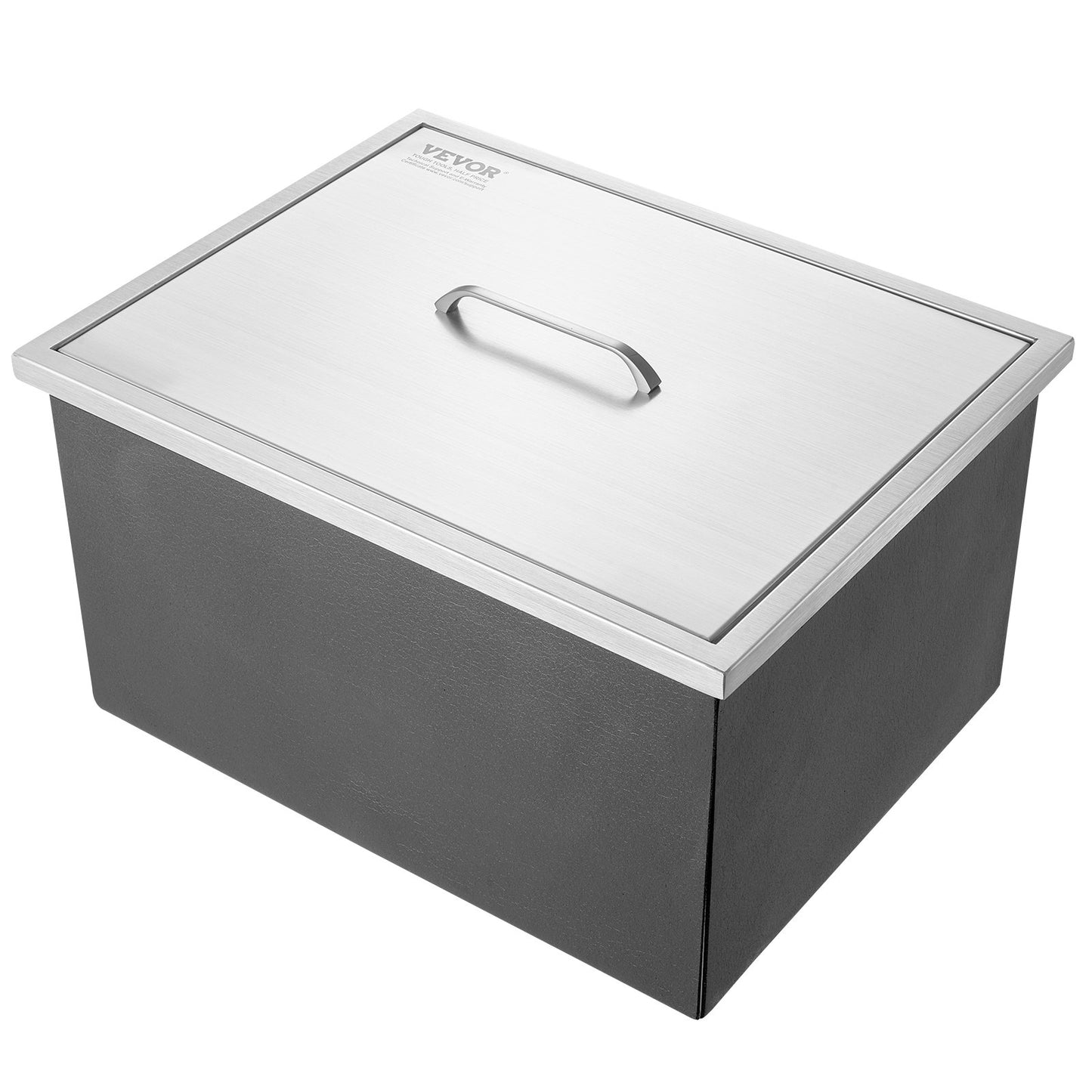 Einbau-Kühlbox, 56 cm L x 43 cm B x 30 cm H, Edelstahl-Eisbox, gewerblicher Eisbehälter mit Deckel, 40-Liter-Eisbar für die Außenküche, inklusive Abflussrohr und Abflussstopfen, für gekühlten Wein und Bier