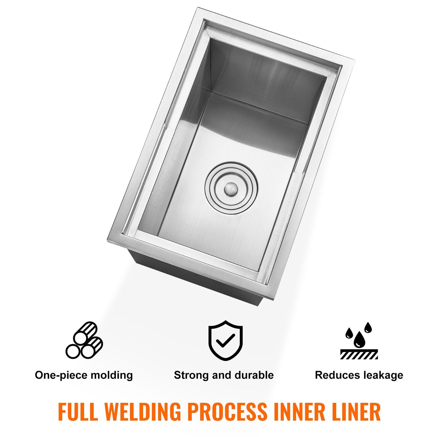 Einbau-Eisbox, 46 cm L x 30,5 cm B x 36,8 cm H, Edelstahl-Eiskühler, gewerblicher Eisbehälter mit Schiebedeckel, 38,7 l Eisbar für die Außenküche, inklusive Abflussrohr und Abflussstopfen, für gekühlten Wein und Bier