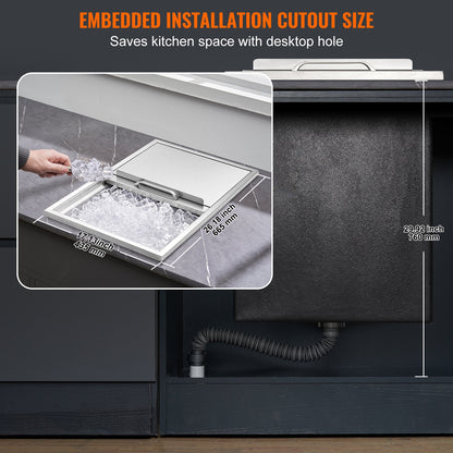 Einbau-Kühlbox, 68,6 cm L x 45,7 cm B x 53,3 cm H, Edelstahl-Eisbox, gewerblicher Eisbehälter mit Schiebedeckel, 38,9 l Fassungsvermögen, Eisbar für die Außenküche, inklusive Abflussrohr und Abflussstopfen, für gekühlten Wein und Bier