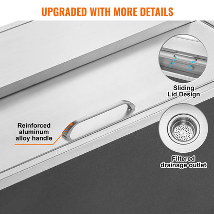 Einbau-Eisbox, 91,4 cm L x 45,7 cm B x 35,6 cm H, Edelstahl-Eiskühler, gewerblicher Eisbehälter mit Schiebedeckel, 38,9 l Fassungsvermögen, Eisbar für die Außenküche, inklusive Abflussrohr und Abflussstopfen, für gekühlten Wein und Bier