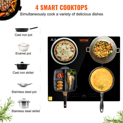 24 inch Electric Cooktop 4 Burners Ceramic Glass Stove Top Touch Control