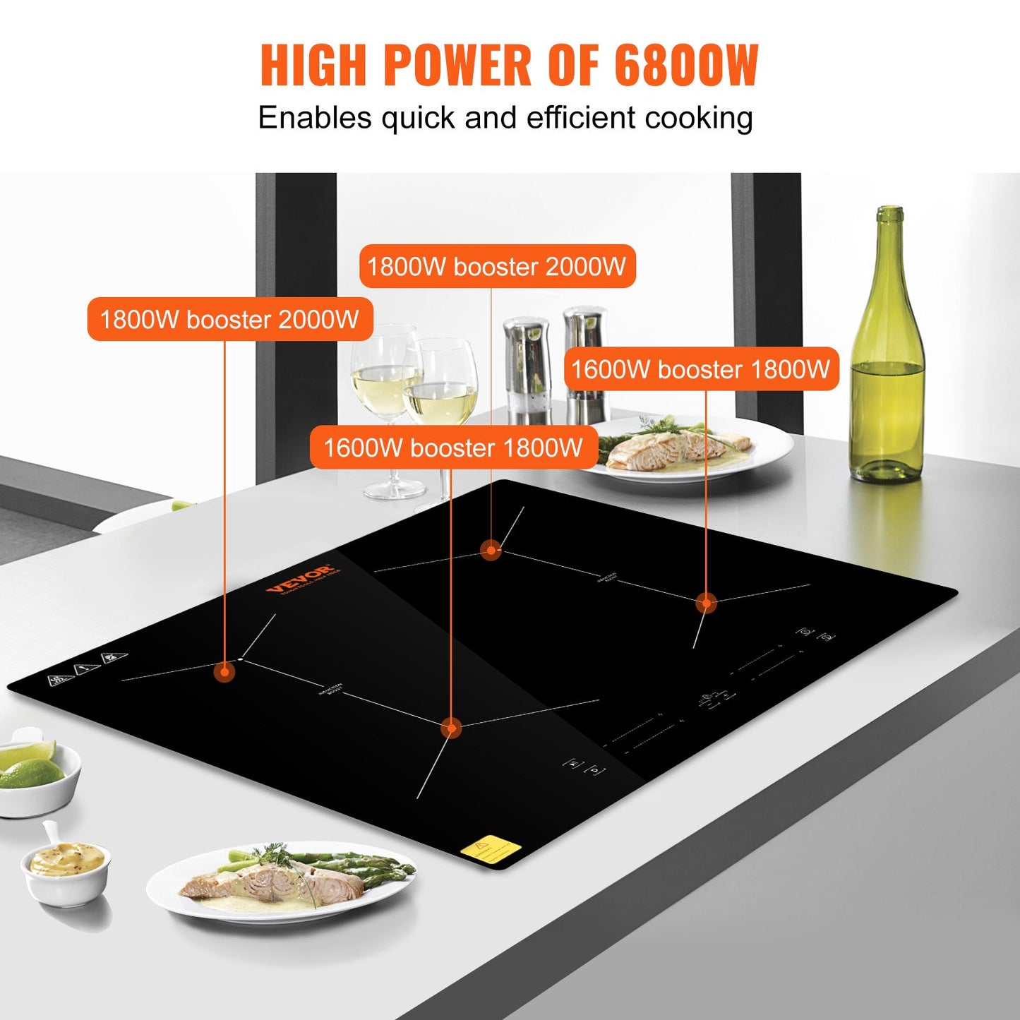 24 inch Electric Cooktop 4 Burners Ceramic Glass Stove Top Touch Control