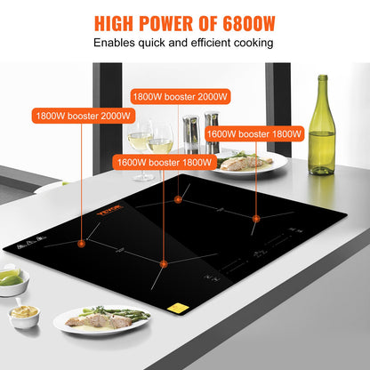 24 inch Electric Cooktop 4 Burners Ceramic Glass Stove Top Touch Control