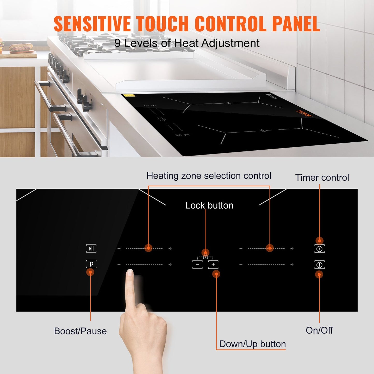 24 inch Electric Cooktop 4 Burners Ceramic Glass Stove Top Touch Control