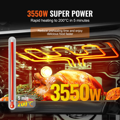 Einbau-Elektrobackofen, 61 cm (24 Zoll) breit, mit 9 Kochfunktionen, 75 Liter (2,68 Kubikfuß) Garraum, schnelles Aufheizen auf 200 °C in 5 Minuten, 3550 W Leistung, inklusive Backrost und Backblech, Küchenausstattung