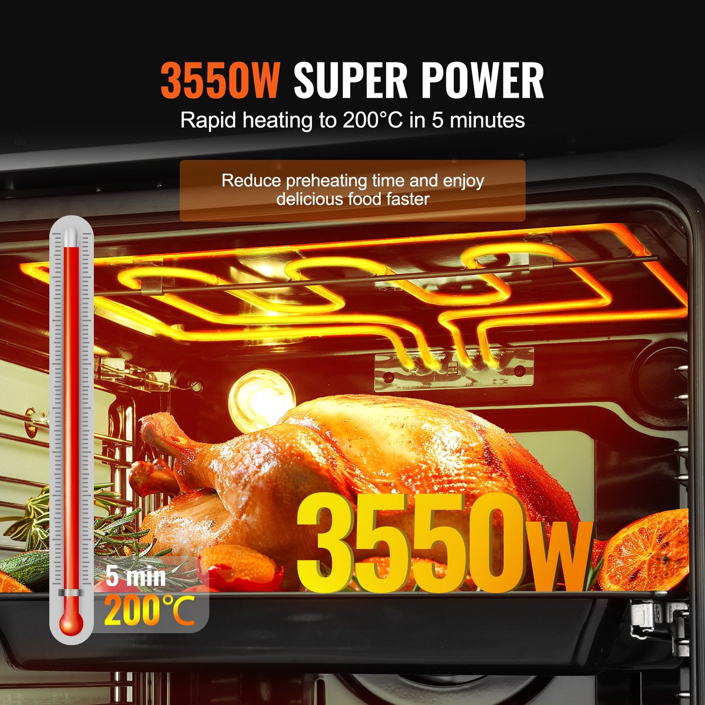 Einbau-Elektrobackofen, 61 cm (24 Zoll) breit, mit 9 Kochfunktionen, 75 Liter (2,68 Kubikfuß) Garraum, schnelles Aufheizen auf 200 °C in 5 Minuten, 3550 W Leistung, inklusive Backrost und Backblech, Küchenausstattung