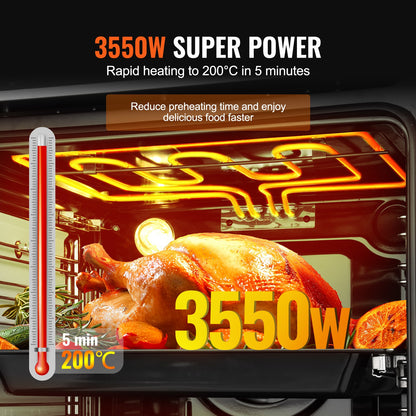 Einbau-Elektrobackofen, 61 cm (24 Zoll) breit, mit 9 Kochfunktionen, 75 Liter (2,68 Kubikfuß) Garraum, schnelles Aufheizen auf 200 °C in 5 Minuten, 3550 W Leistung, inklusive Backrost und Backblech, Küchenausstattung