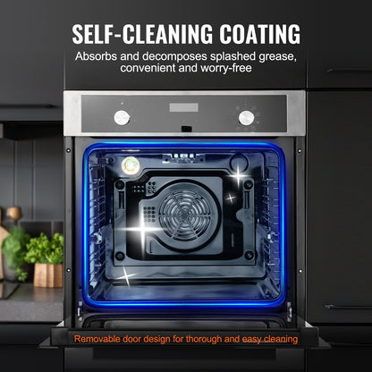 Einbau-Elektrobackofen, 61 cm (24 Zoll) breit, mit 9 Kochfunktionen, 75 Liter (2,68 Kubikfuß) Garraum, schnelles Aufheizen auf 200 °C in 5 Minuten, 3550 W Leistung, inklusive Backrost und Backblech, Küchenausstattung