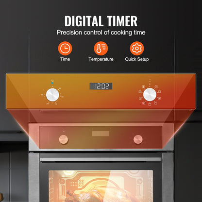 Einbau-Elektrobackofen, 61 cm (24 Zoll) breit, mit 9 Kochfunktionen, 75 Liter (2,68 Kubikfuß) Garraum, schnelles Aufheizen auf 200 °C in 5 Minuten, 3550 W Leistung, inklusive Backrost und Backblech, Küchenausstattung