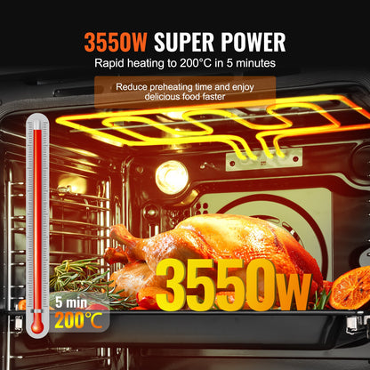 Einbau-Elektrobackofen, 61 cm (24 Zoll) breit, mit 16 Kochfunktionen, 75 Liter (2,68 Kubikfuß) Garraum, schnelles Aufheizen auf 200 °C in 5 Minuten, 3550 W Leistung, inklusive Backrost und Backblech, Küchenausstattung