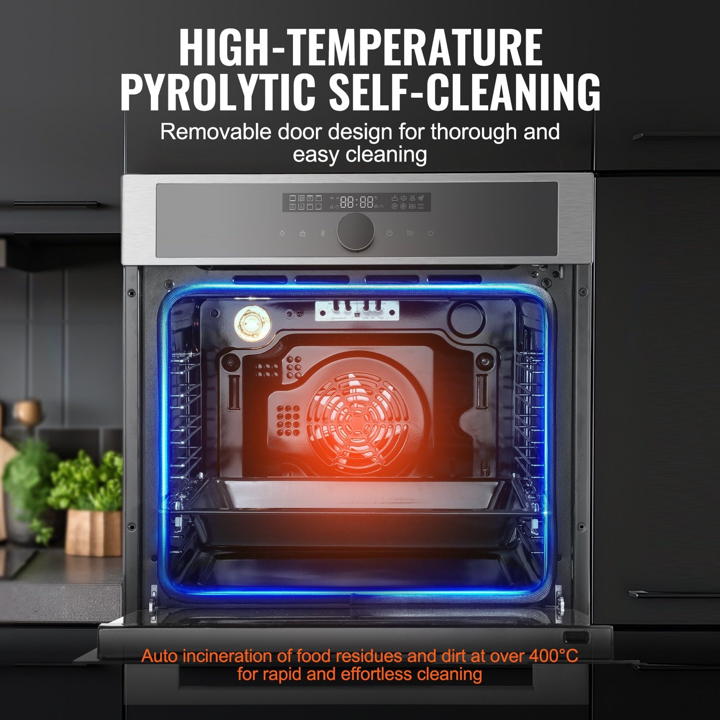 Einbau-Elektrobackofen, 61 cm (24 Zoll) breit, mit 16 Kochfunktionen, 75 Liter (2,68 Kubikfuß) Garraum, schnelles Aufheizen auf 200 °C in 5 Minuten, 3550 W Leistung, inklusive Backrost und Backblech, Küchenausstattung