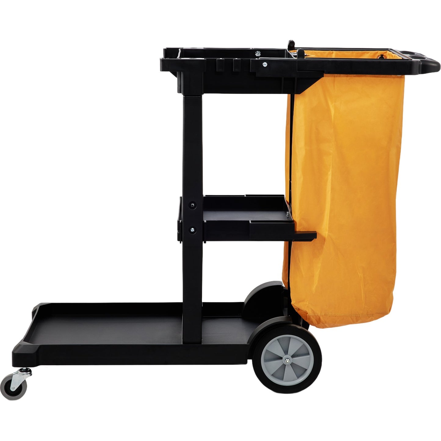 Cleaning Cart, 3-Shelf Commercial Janitorial Cart, 200 lbs Capacity Plastic Housekeeping Cart, with 25 Gallon PVC Bag, 120 x 51 x 98 cm, Yellow+Black