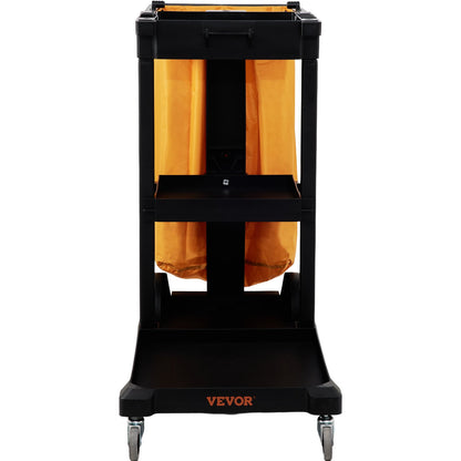 Cleaning Cart, 3-Shelf Commercial Janitorial Cart, 200 lbs Capacity Plastic Housekeeping Cart, with 25 Gallon PVC Bag, 120 x 51 x 98 cm, Yellow+Black