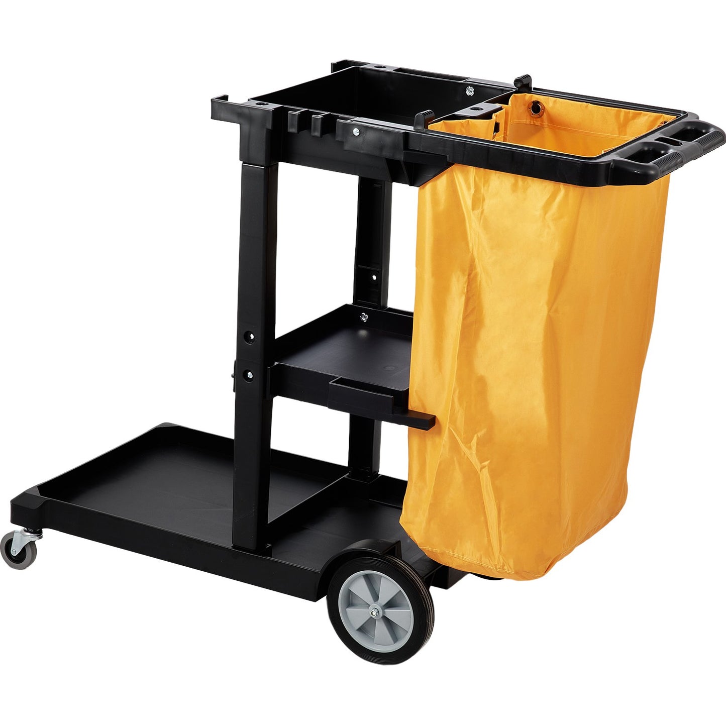 Cleaning Cart, 3-Shelf Commercial Janitorial Cart, 200 lbs Capacity Plastic Housekeeping Cart, with 25 Gallon PVC Bag, 120 x 51 x 98 cm, Yellow+Black