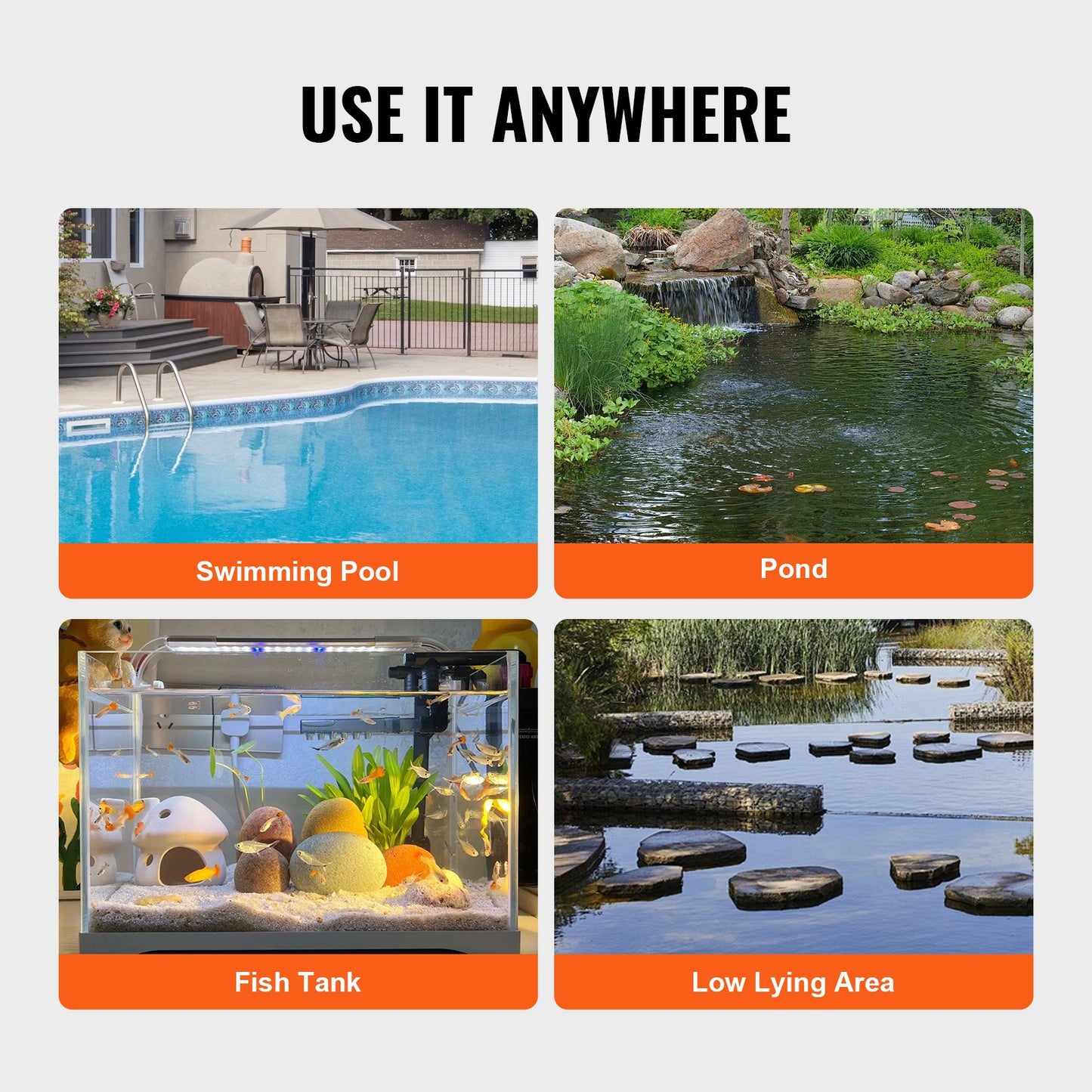 Tauchpumpe, Sumpfpumpe, 320 W, 1585 GPH/6002 LPH, 23 ft/7 m Förderhöhe