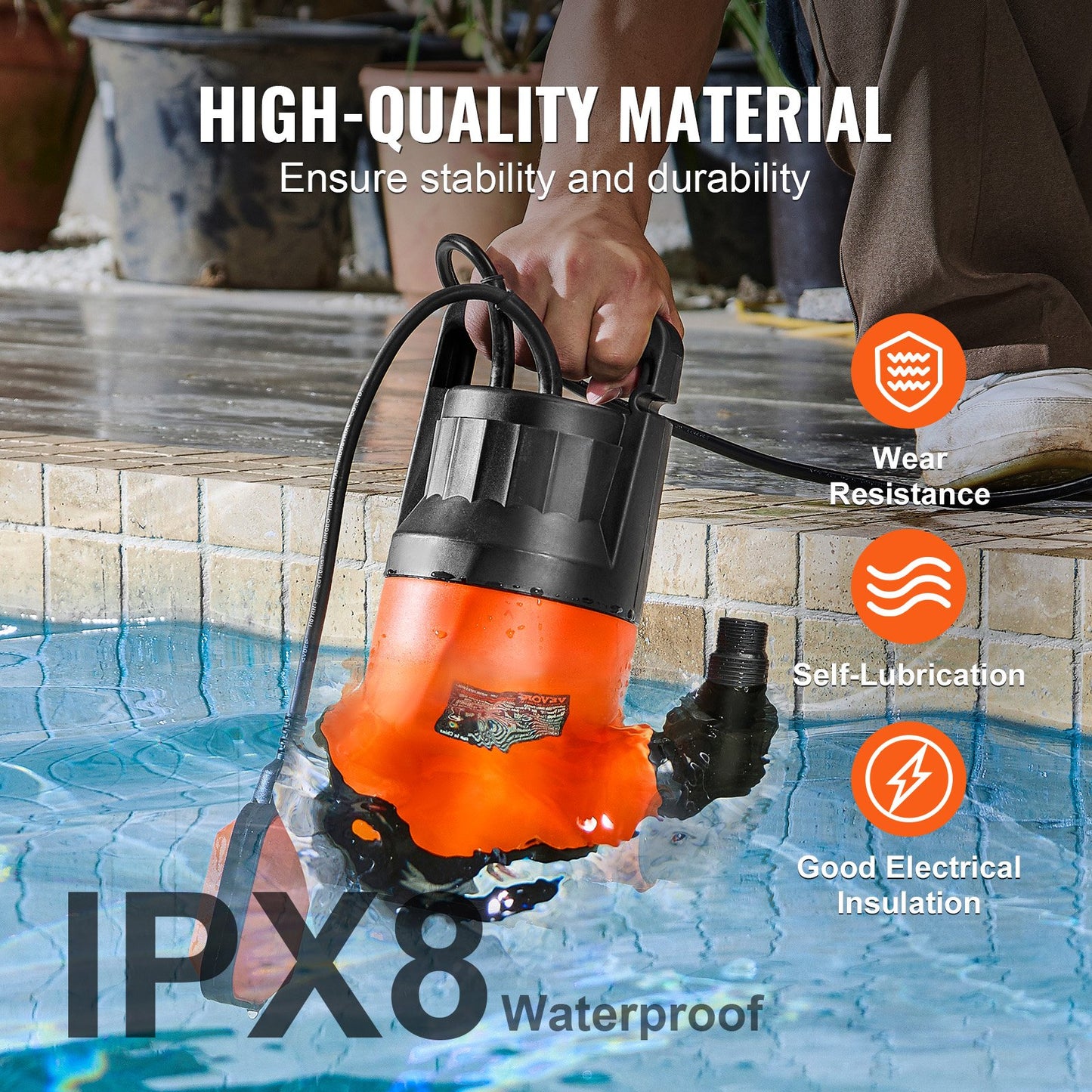 Tauchpumpe, Sumpfpumpe, 400 W, 2510 GPH/9506 LPH, 26 ft/7,9 m Förderhöhe