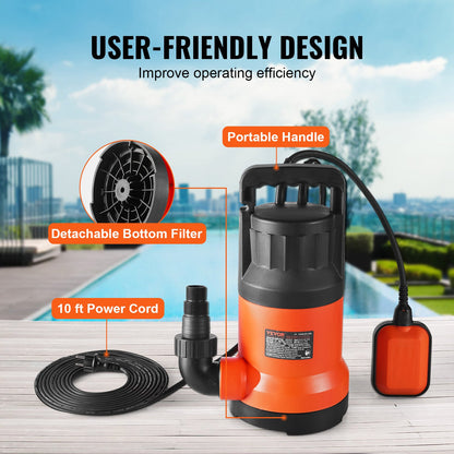 Tauchpumpe, Sumpfpumpe, 400 W, 2510 GPH/9506 LPH, 26 ft/7,9 m Förderhöhe