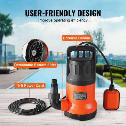 Tauchpumpe, Sumpfpumpe, 700 W, 4148 GPH/15.700 LPH, 33 ft/10 m Förderhöhe