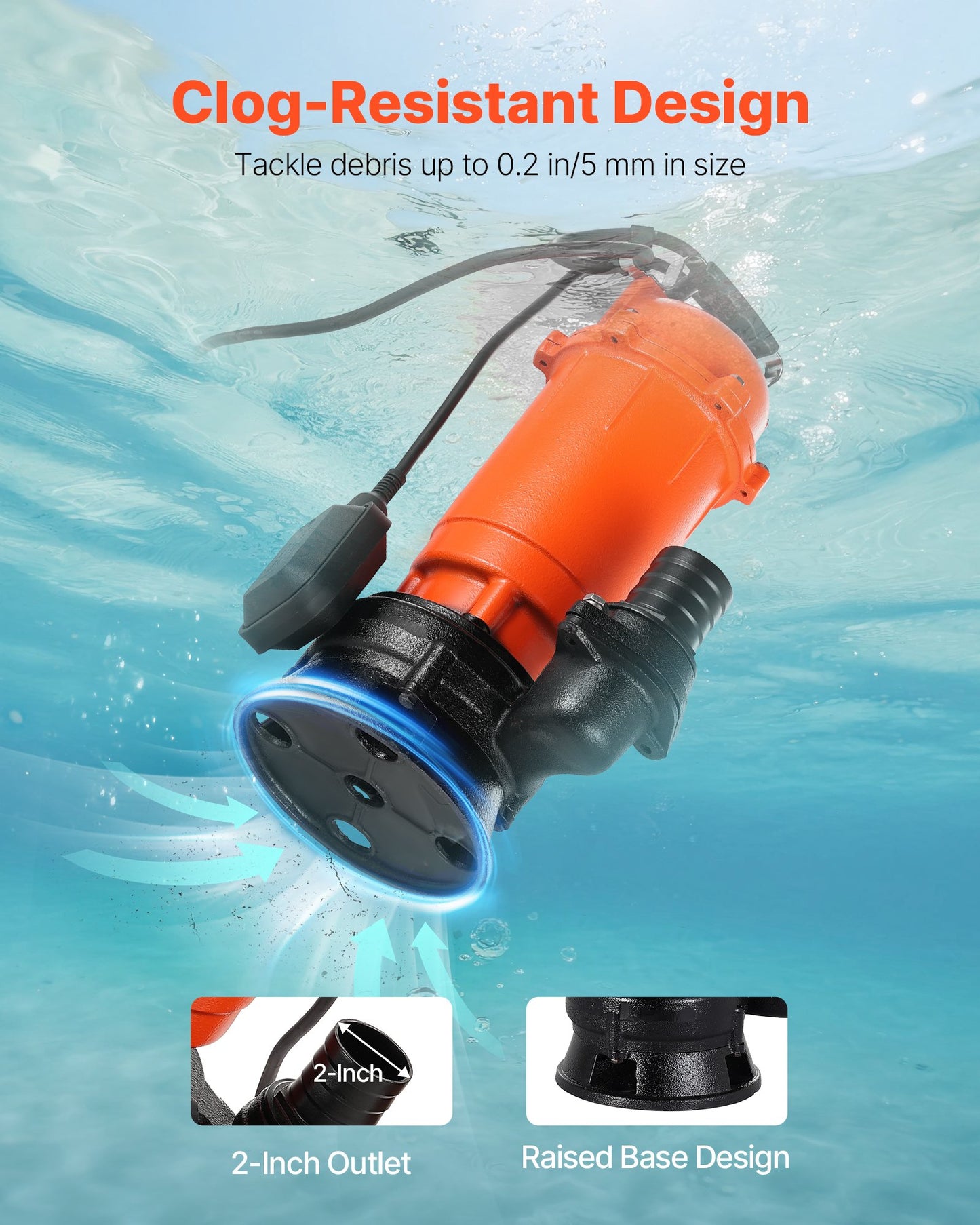 1500-W-Tauchpumpe für Schmutzwasser, 21000 l/h, Tauchpumpe aus Gusseisen mit automatischem Schwimmerschalter, max. Förderhöhe 18 m, zum Abpumpen von Schmutz- und sauberem Wasser, für Pools, Gärten, Teiche und überschwemmte Bereiche