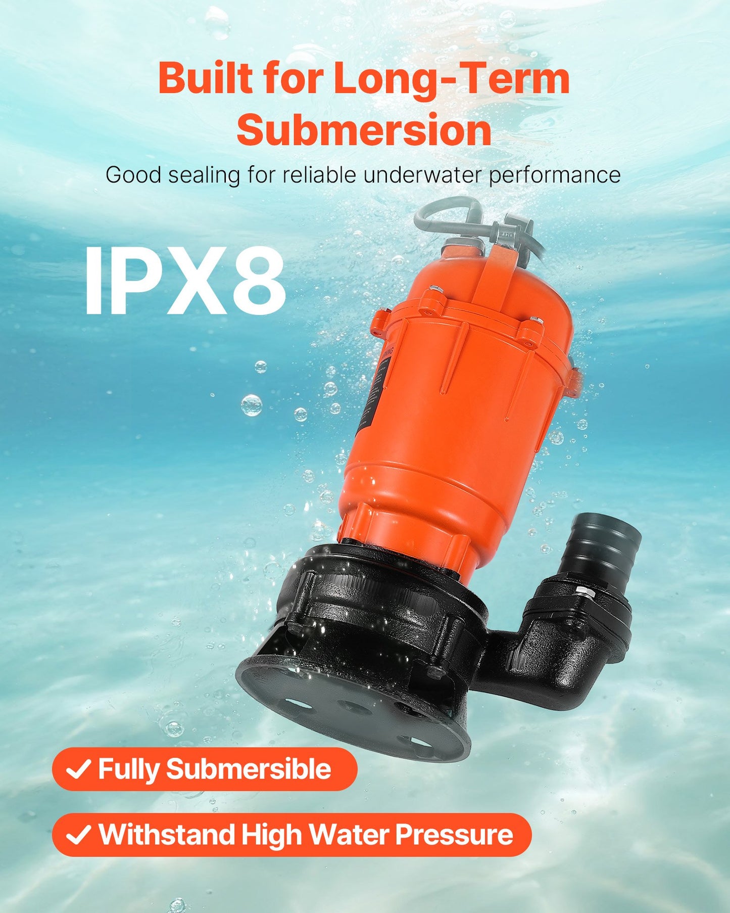 550-W-Tauchpumpe für Schmutzwasser, 18.000 l/h, Tauchpumpe aus Gusseisen für Abwassergruben mit 2-Zoll-Auslass, max. Förderhöhe 10 m, zum Abpumpen von Schmutz- und sauberem Wasser, für Pools, Gärten, Teiche, Keller und überschwemmte Bereiche