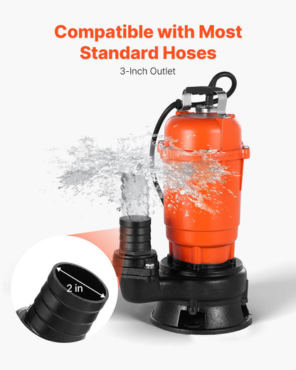 550-W-Tauchpumpe für Schmutzwasser, 18.000 l/h, Tauchpumpe aus Gusseisen für Abwassergruben mit 2-Zoll-Auslass, max. Förderhöhe 10 m, zum Abpumpen von Schmutz- und sauberem Wasser, für Pools, Gärten, Teiche, Keller und überschwemmte Bereiche