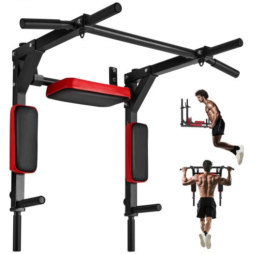 Multifunctional Pull Up Bar, Wall Mounted Chin Up Bar Dip Station for Home Gym, Heavy Duty Steel Upper Body Workout Pull Ups, Power Tower Set Training Equipment Fitness, 440 lbs Weight Capacity