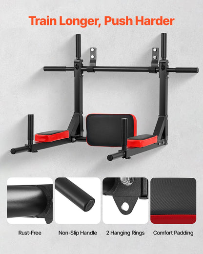 Multifunctional Pull Up Bar, Wall Mounted Chin Up Bar Dip Station for Home Gym, Heavy Duty Steel Upper Body Workout Pull Ups, Power Tower Set Training Equipment Fitness, 440 lbs Weight Capacity
