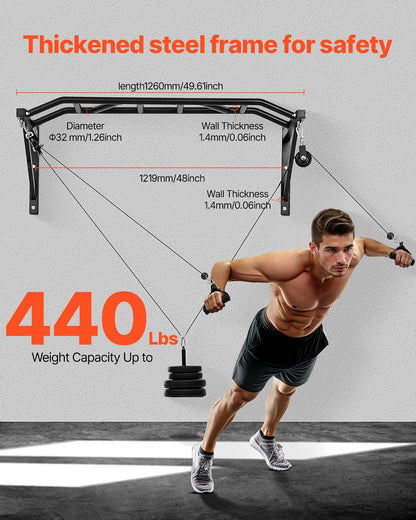 Klimmzugstange, Wandmontage, 127 cm breit, multifunktionale Klimmzugstation, robuste Stahl-Trainingsstange für den Oberkörper mit Latzugaufsätzen, 200 kg Tragkraft, für das Heim-Fitnessstudio