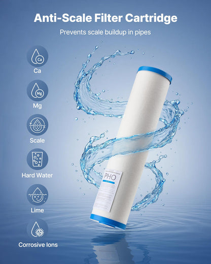 Whole House Water Filter Replacement Cartridge, 4.5"x20"(11x51cm) Polyphosphate Scale Inhibitor Filter for Whole Home Filtration System, Reduce Chlorine, Taste, Odor, Prevent Corrosion